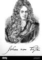 Portrait of Johan von Besser, featuring his signature curly hair and historical clothing, emphasizing his noble status.