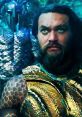 Aquaman from Justice League with a serious expression, wearing a golden armor against a mystical underwater backdrop.