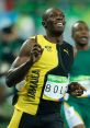 Usain Bolt celebrating victory at the Rio 2016 Olympics, showcasing his legendary speed and athletic prowess.