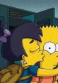 Bart Simpson shares a sweet moment with a classmate, showcasing playful affection in a school setting.