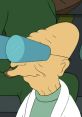 Professor Farnsworth wearing glasses, deep in thought, embodies the quirky humor of *Futurama*. Sci-fi character classic.