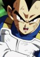 Vegeta, the Saiyan prince, appears fierce and determined in his iconic blue and white battle armor.