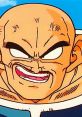 Nappa, the Saiyan warrior, grinning menacingly with a bald head and fierce expression in a vibrant anime setting.