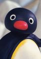 Pingu character with a cheerful expression, featuring a black body and red beak, known for saying "Noot noot!" in the show.