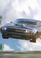 Classic muscle car flying on a Fast & Furious track, showcasing high-speed action and thrilling stunts.