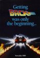 Retro poster featuring the DeLorean from Back to the Future II, highlighted by flames and nostalgic 80s design elements.