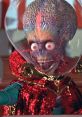 Humorous alien character from Mars Attacks! with a vivid brain design and shiny red attire, embodying the film's quirky style.