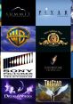 Logos of major production companies like Pixar, Warner Bros, and Sony Pictures showcasing entertainment industry themes.