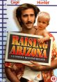 Nicolas Cage and baby holding a sign for "Raising Arizona," a classic comedy about unconventional parenting adventures.