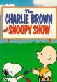 Charlie Brown and Snoopy painting in front of a sign for "The Charlie Brown and Snoopy Show" in a vibrant setting.