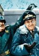 Colonel Klink and Sergeant Schultz from Hogan's Heroes, enjoying a snowy scene filled with humor and camaraderie.