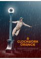 Dancer in the rain, inspired by *A Clockwork Orange*, with a large eye atop a lamppost and striking visual elements.