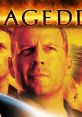 Armageddon movie poster featuring Bruce Willis and a dramatic fiery backdrop, highlighting heroic themes and disaster.