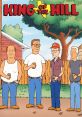 The main characters from "King of the Hill" enjoying drinks in a backyard, capturing their iconic Texas vibe and camaraderie.