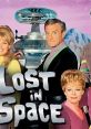 Cast of "Lost in Space," featuring iconic characters with the Robot, set against a vibrant space backdrop. Retro sci-fi adventure.