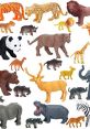 Colorful toy animal figures including lions, tigers, pandas, and elephants, perfect for educational play and awareness of wildlife.