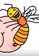 Cheerful cartoon bee with striped body buzzing on a pink background, embodying the playful spirit of "Willy Bum Bum.