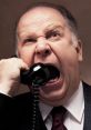 Angry businessman yelling into a phone, embodying the essence of frustration in Angry Bastard 2.0.