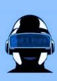 Daft Punk helmet logo with iconic blue background, representing "Harder, Better, Faster, Stronger" music themes.