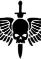 Skull and sword emblem with wings, symbolizing the Space Marine faction in Warhammer 40,000 universe.