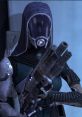 Tali'Zorah nar Rayya wielding a weapon, showcasing her iconic armor from Mass Effect 3, in a sci-fi setting.