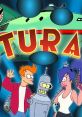 Futurama characters Fry, Bender, and Leela in a colorful scene featuring their iconic spaceship and lively atmosphere.