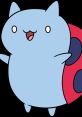 Cute blue Catbug character from "Bravest Warriors" with a red ladybug shell, smiling and waving joyfully.