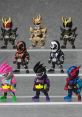 Collection of Kamen Riders 仮面ライダーシリーズ 7 action figures, showcasing diverse designs and vibrant colors.