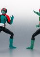 Kamen Riders action figures in dynamic poses, showcasing iconic green and black designs from the 仮面ライダーシリーズ 2.