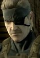 Close-up of Metal Gear Solid's Snake, featuring his iconic eyepatch and serious expression, embodying stealth and determination.