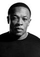 Dr. Dre, renowned music producer and rapper, presents a confident expression in a minimalist black and white portrait.