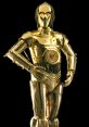 C-3PO, the iconic golden protocol droid from Star Wars, striking a pose against a dark background.