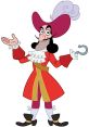 Captain Hook, the iconic pirate from Peter Pan, wearing a red coat with a feathered hat and holding a hook hand.