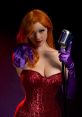 Jessica Rabbit-inspired character in a glamorous red sequined dress, holding a vintage microphone, exuding allure and confidence.