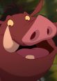 Pumbaa, the beloved warthog from The Lion King, smiles joyfully in a vibrant jungle setting.