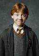 Ron Weasley, the loyal Gryffindor wizard, smiles confidently in his Hogwarts robe and tie, showcasing his trademark red hair.