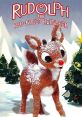 Rudolph the Red-Nosed Reindeer with a bright red nose in a snowy landscape with holiday trees. Classic holiday character.