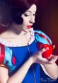 Snow White in vibrant costume, holding a red apple, embodying the classic fairy tale character’s iconic image.