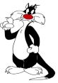 Sylvester the Cat, iconic cartoon character, stands with a cheeky expression and raised paw, showcasing his playful personality.