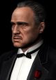 Vito Corleone in a classic tuxedo, exuding power and authority, iconic character from "The Godfather" with a red rose.