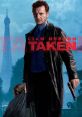 Liam Neeson stars in "Taken" (2008), wielding a gun against a Paris backdrop, showcasing an intense action thriller vibe.