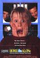 Home Alone (1990) movie poster featuring Kevin's shocked expression while burglars lurk in the background. Classic family comedy.