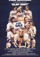 Vintage poster of 'Slap Shot' (1977), featuring the Charlestown Chiefs hockey team and iconic stars like Paul Newman.