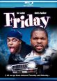 Cover art for 'Friday' (1995) featuring Ice Cube and Chris Tucker, highlighting comedic chaos and iconic car scenes.