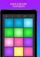 Colorful drum pad interface for creating and recording Dubstep beats on a tablet. Perfect for music producers and enthusiasts.