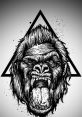 Bold artistic gorilla illustration with fierce expression, centered within a geometric triangle design, symbolizing strength.