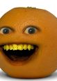 Smiling orange with eyes and quirky teeth, embodying a humorous and annoying personality for entertaining content.