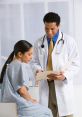 Doctor consulting with patient in a medical office, discussing treatment options and health concerns. Professional healthcare setting.