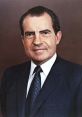 Portrait of Richard Nixon in a suit, featuring a confident expression and a classic tie, reflecting his presidential era.