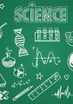 Colorful doodles representing science concepts like chemistry, biology, and mathematics on a chalkboard background.